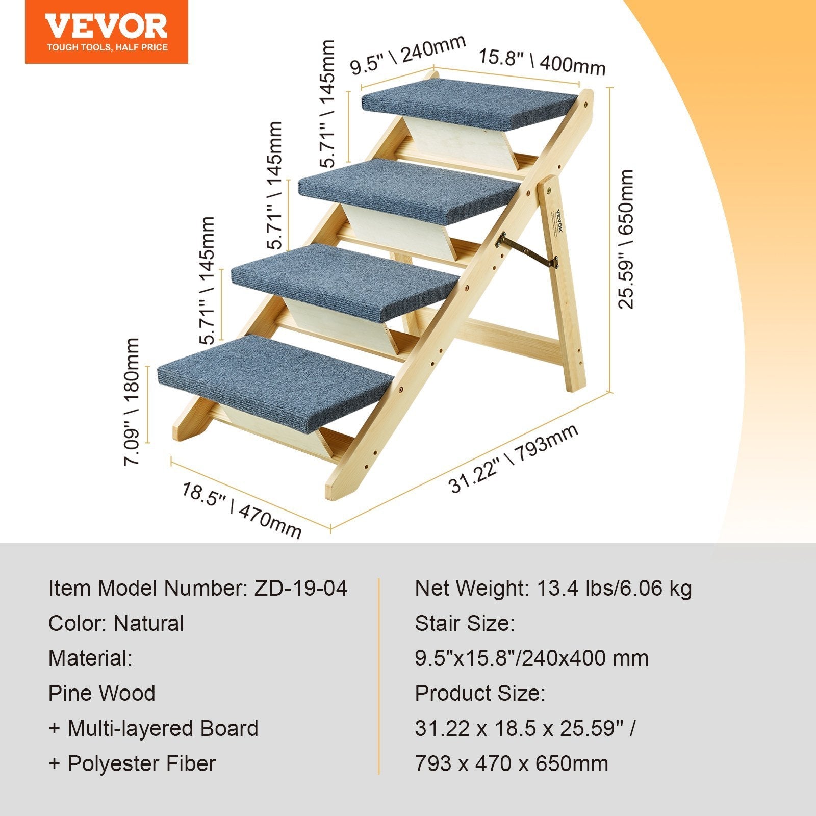 Wood Pet Stairs Pet Steps, 2 - in - 1 Foldable Wooden Dog Stair For Beds, Sofa And Cars, Dog Stairs & Ramp With 4 Steps For Small Medium Large Pet, Up To 150 Lbs - Mijn winkel