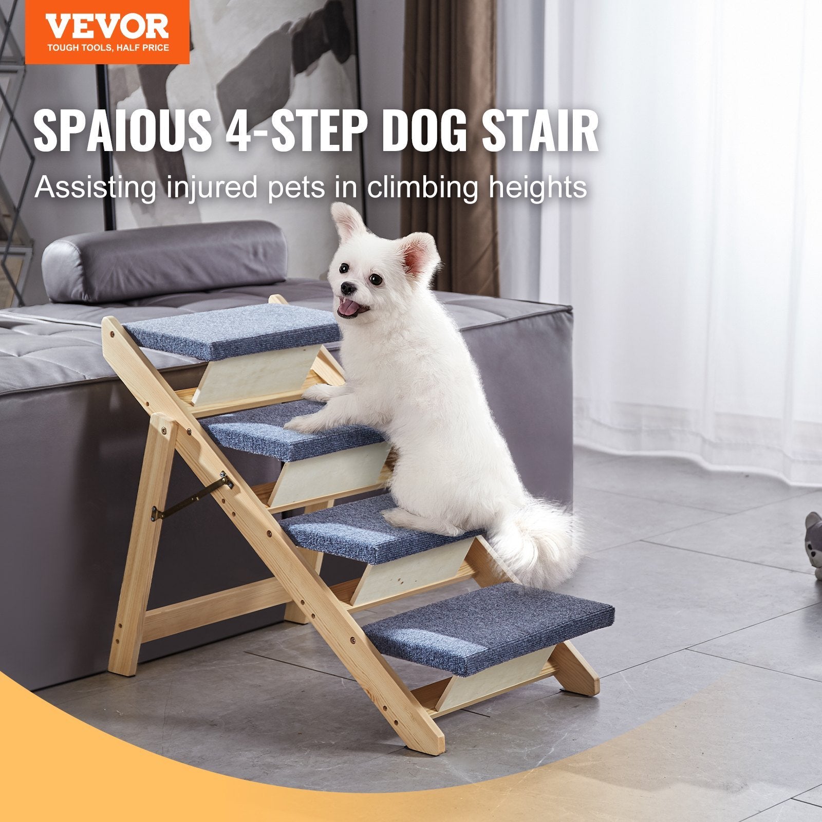 Wood Pet Stairs Pet Steps, 2 - in - 1 Foldable Wooden Dog Stair For Beds, Sofa And Cars, Dog Stairs & Ramp With 4 Steps For Small Medium Large Pet, Up To 150 Lbs - Mijn winkel