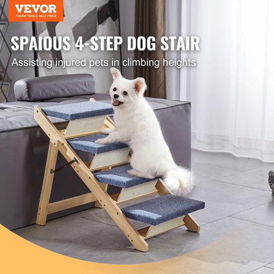 Wood Pet Stairs Pet Steps, 2 - in - 1 Foldable Wooden Dog Stair For Beds, Sofa And Cars, Dog Stairs & Ramp With 4 Steps For Small Medium Large Pet, Up To 150 Lbs - Mijn winkel